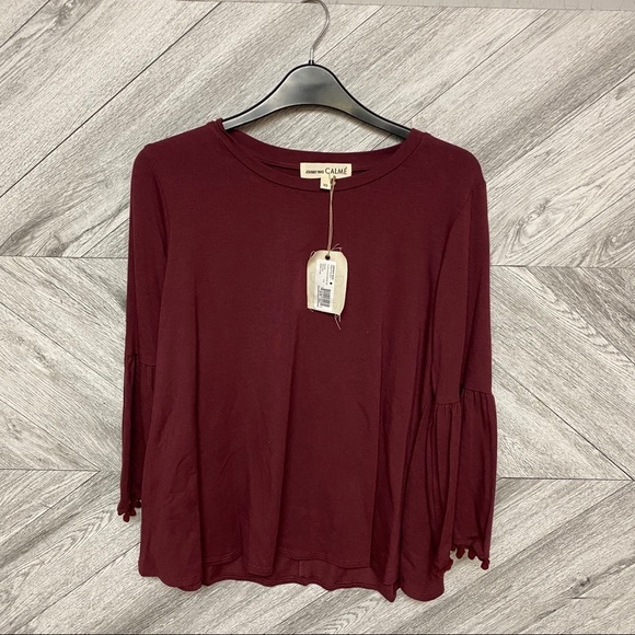 Johnny Was | Bell Sleeve Pom Pom Trim Top Wine XS - Picture 5 of 9